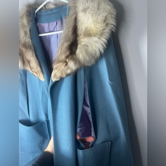 70s The American Way With Wool Vintage Fur Neck Cape Large - Picture 4 of 10